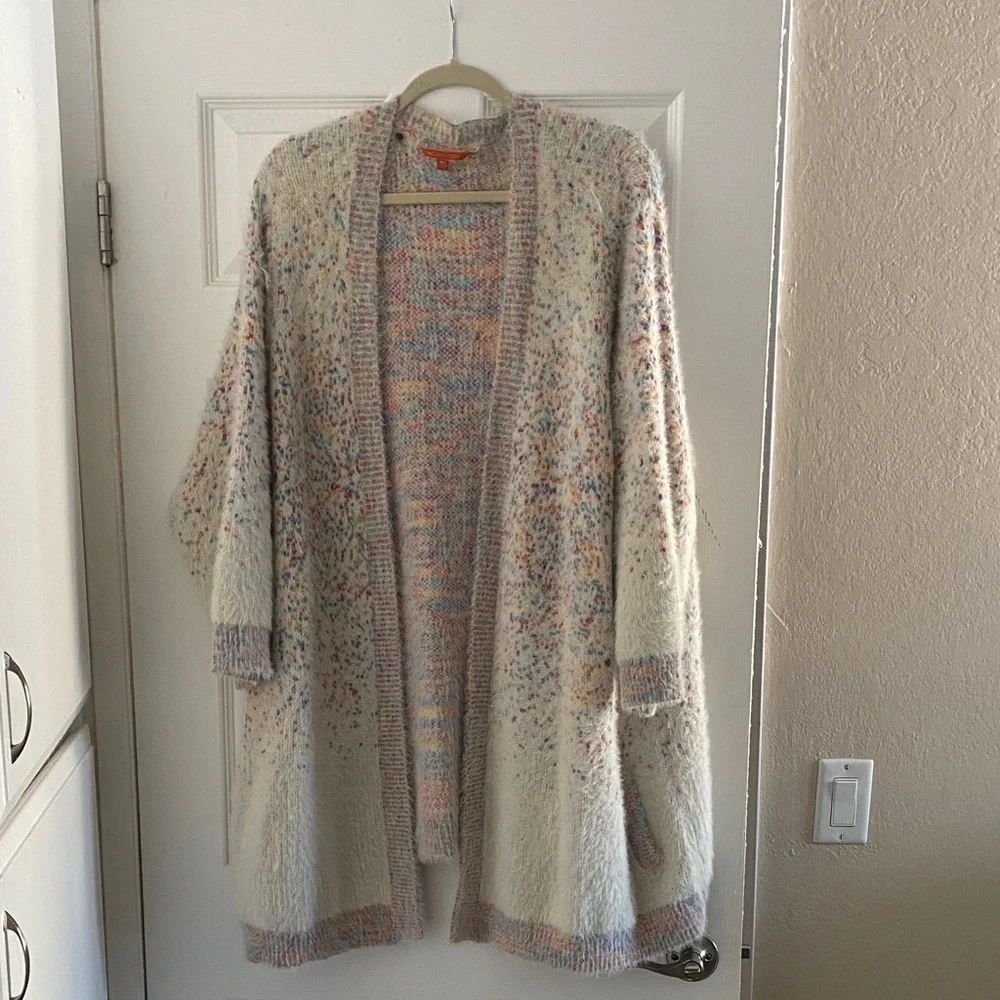 Modcloth Cream Multicolor Open-Front Cardigan - Picture 1 of 7